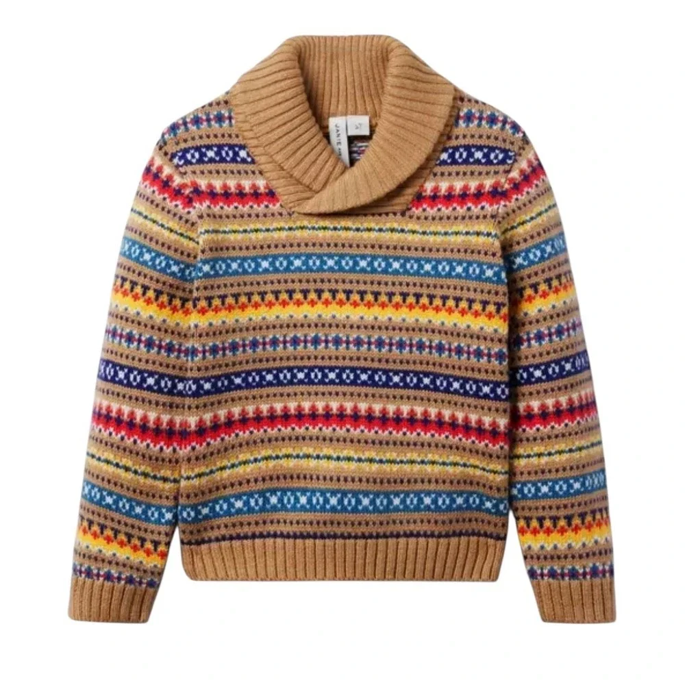 Janie and Jack Kids Fair Isle‎ Shawl Collar Sweater Tan Multi Color 18 24 Months